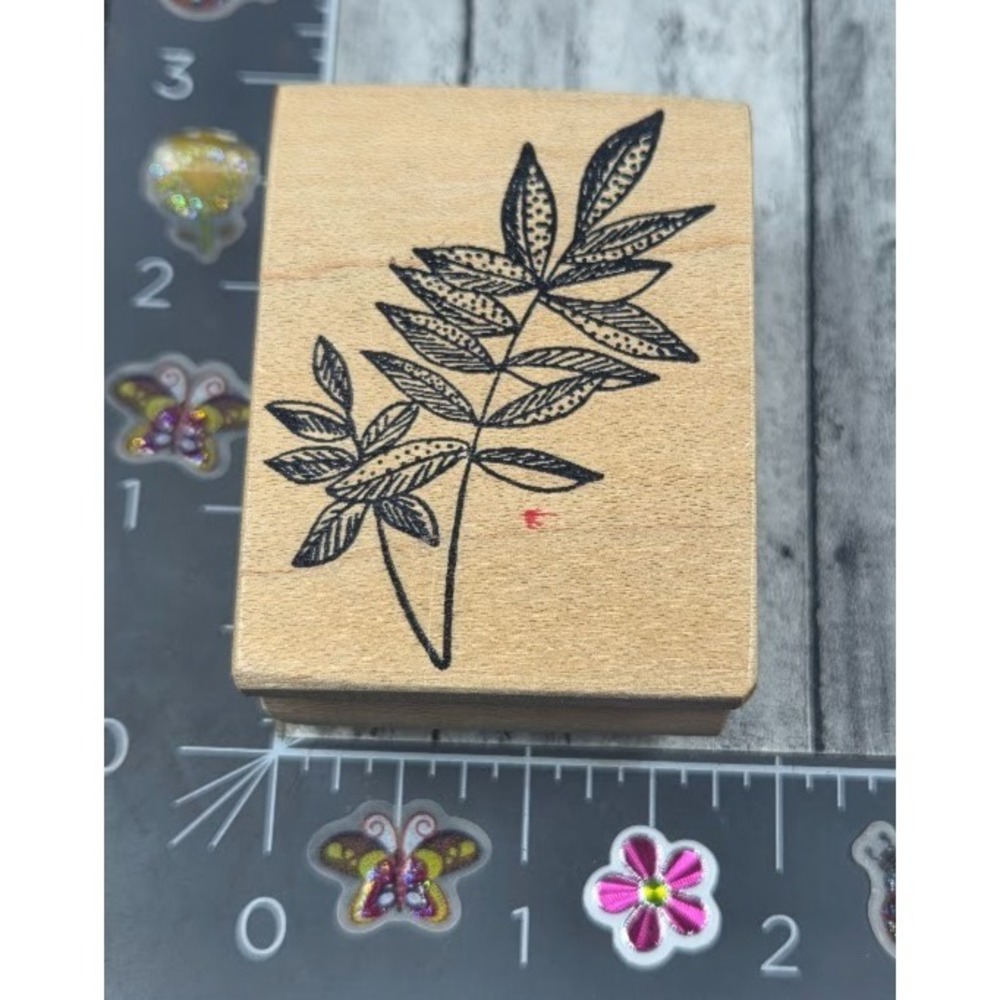 Magenta Leafy Branch Fern Plant Botanical Rubber Stamp Wood #F65
